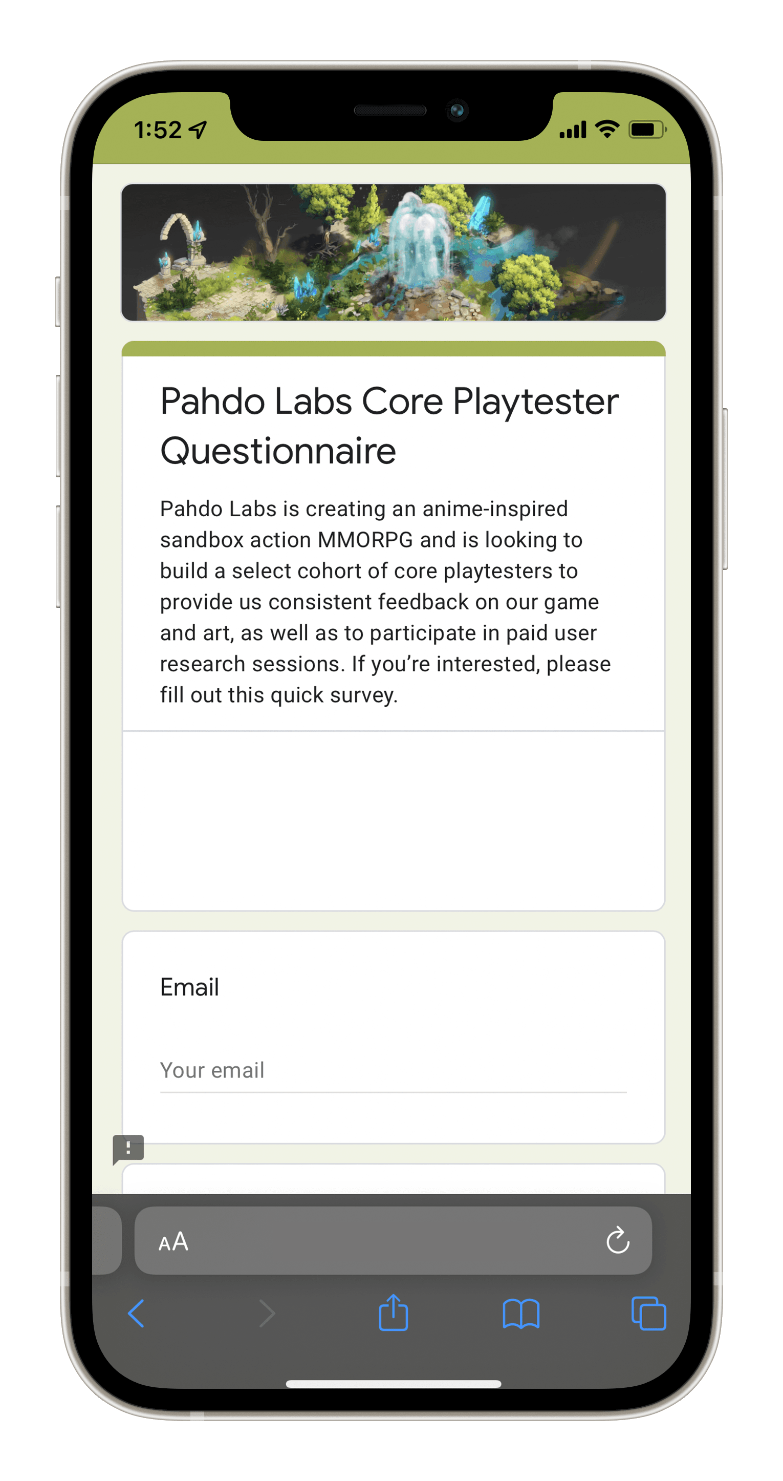 Survey preview on an iPhone